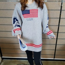 디바스타 여성용 오버핏 풀오버 배색 롱니트