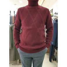 지오송지오 ZVW51727 와인 다이아 패턴 울 터틀넥 니트 스웨터(레귤러핏)