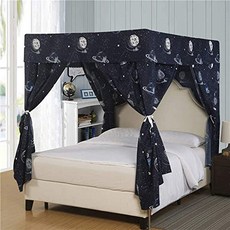 NMT 갤럭시 스타 4 코너 포스트 침대 커튼 캐노피 침실 장식 소녀 성인 방풍 방광 침 [Queen- Navy Galaxy] - P010507MF118T26, Queen- Navy Galaxy
