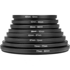 8피스 스텝업 링 필터 어댑터 세트 카메라 렌즈 금속 스테 키트 총 49mm ~ 82mm DSLR 렌즈와 호환 가능