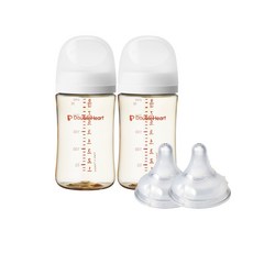 더블하트 모유실감 3세대 PPSU 베이직 트윈팩 240ml+젖꼭지(2입), 제뉴인화이트, 3세대 젖꼭지M