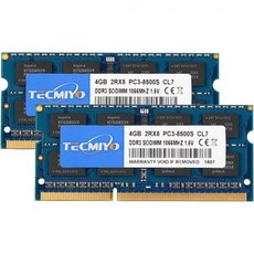 TECMIYO 8GB 키트2x4GB DDR3 1066MHz PC38500 PC38500S 비 ECC 버퍼링되지 않은 1.5V CL7 2RX8 듀얼 랭크 204 핀 SODIMM