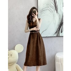 [헬리꽁땡]안느 코듀로이원피스+벨트 골덴 캐주얼원피스 민소매원피스 롱셔츠 엄마옷 임산부봄원피스