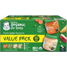 거버 1단계 이유식 Organic 유아식 과일 야채 Value 팩 4 온즈 20병, 20개, 113g