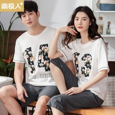 남극 + 커 플 파자마 여자 여름 캐 주 얼 반팔 칠 부 팬츠 순면 박 시 핏 에 홈 웨