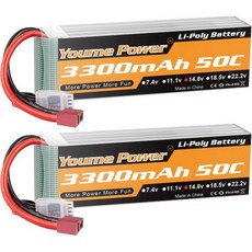 리포 배터리 rc카 비행기 밧데리 22.2V 3300mAh 6S 50C XT90 플러그 RC 헬리콥터 쿼드콥터 드론 자동차 트럭 보트 모델 (2팩), 2x 14.8V 3300mAh