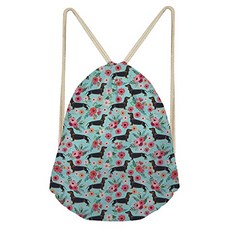 EOM 녹색 꽃 닥스 훈트 배낭 배낭 체육관 스포츠 Drawstring 가방 여행 하이킹 어깨 가방 선물 [Dachshund] - E006607WKB7JQD1