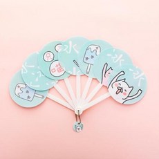 호른 작은부채 부채 가정용 휴대용 쥘부채 접이식 여성둥근 플라스틱, T22-워터멜론레드 고양이