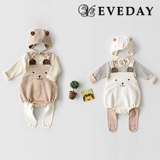 (당일발송) 봄가을 베이비 큐티베어멜빵슈트 보넷세트