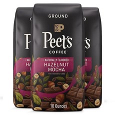 Peet's Coffee 헤이즐넛 모카 라이트 로스트 그라운드 커피 - 887.2ml30온스 283.5g10온스 3봉지 222740, 10 Ounce (Pack of 3), Hazelnut Mocha, 3개