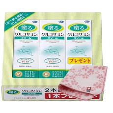 아즈마상사 바르는 글루코사민 크림 글루코사민 8% 함유 60g×3개 세트 이마바리 타올 손수건 포함 (꽃무늬), 60g, 3개