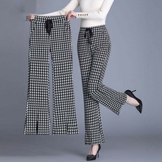 해피유통 가을 겨울 캐주얼 나팔 부츠컷 바지 루즈핏 빅사이즈 여성복 체크 와이드 팬츠