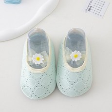 안전한 보행기 여아용 첫 워커 신발 0-6 개월 미끄럼 방지 양말 부츠 꽃 메쉬 유아용 귀여운 아기 여름, [02] Inner length 12.5cm, [04] Green, 1개