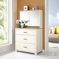 데코라인 엔서 화장대 SET (3단서랍장+상부거울장) 화장대세트 수납 와이드 혼수 안방 서랍장화장대 신혼가구, 아이보리
