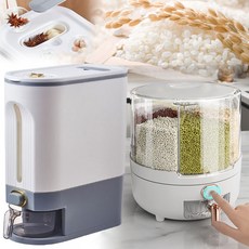 원터치 쌀 디스펜서 밀폐 쌀독 계량 쌀통10kg 잡곡통 6칸 360도 회전, 쌀10kg 디스펜서, 1개