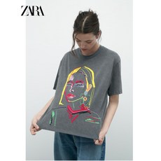 ZARA 자라 걸 프린트 워싱 반팔티셔츠