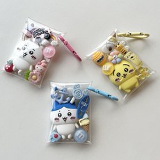 먼작귀 치이카와 투명 파우치 키링 파츠 하치와레 우사기, 1개, 2.치이카와