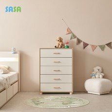 사사가구 레이나 800 유아동 5단서랍장(원목발통형), 크림화이트