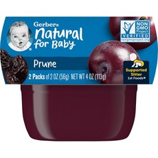 Gerber 2단계 어린이 식품 113g 2개입, 프룬(Prune), 16개