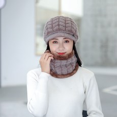 중년 엄마 모자 겨울 여성 기모 융 토끼털 보온모자 넥워머 스타일리쉬 노 아내 털실 니트모자