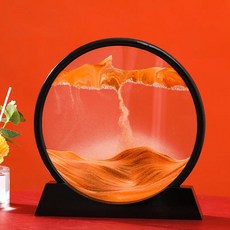 인테리어 분수 3D 움직이는 모래 아트 북유럽 크리 에이 티브 Oranment 액체 시계 흐르는 Sandscape 라운드 Quicksand 그림 장식 선물, Black Base-Orange