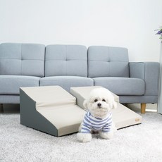 개과천선 프레디 강아지 펫스텝 슬라이드 애견 계단 슬개골 예방 고급 가죽 관절보호 논슬립, 2단, 베이지 블랙, 1개
