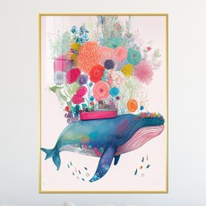 아트블루 귀여운 그림 하늘 고래 일러스트 액자 아이방 아기방 인테리어 소품, 7번 꽃 고래 세로