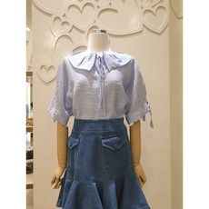 샤틴 카라넥 리본 포인트 블라우스