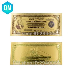 Newst 1928 년 24 k 금 지폐 가짜 돈 미국 호일 지폐 2 달러 세계 컬러 돈 컬렉션 통화 공예, 1개, 단일