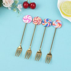 4 팩 도넛 캔디 스푼 포크 디저트 케이크와 우유 커피를 먹기위한 주방 용품 스테인레스 스틸로 만든 교반, 지하 2층, 4개