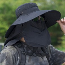 피닉무역 남성 자외선 차단 통기성 등산 낚시 모자, 조절 가능, 블랙