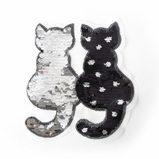 대형 고양이 반전 스팽글 와펜 SP-236 (21 x 19.5 cm)