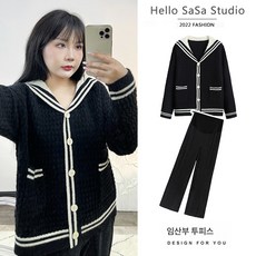 스쿨세일러 마린넥스웨터 살가림코트+배기배기팬츠 투피스 임부복