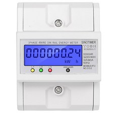 Sinotimer RS485 레일 3 상 4 와이어 전자 전력계 전력 소비 에너지 미터 5-80A 380V AC 50Hz LCD 백라이트, 하얀