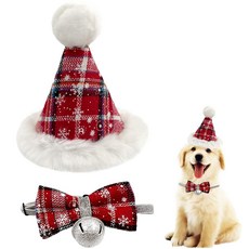 Christmas Pet Party Jazz Hat and Blingbling Bow Ti 크리스마스 애완 동물 파티 재즈 모자와 블링 블링 보우 타이 분리형 칼라 세트 새끼 고, 붉은 발톱 인쇄, 1개