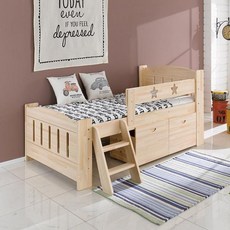 2000 SS 슈퍼싱글 편백나무 원목 낮은 벙커침대 계단 이동식 바퀴 서랍 2개, 편백