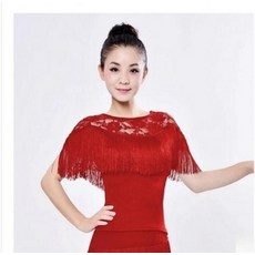라틴 댄스 치마 밸리 스포츠 공연복 살사 스커트 연습복, 레드 레이스 상의