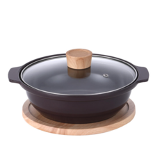 키친플라워 세라믹 인덕션 뚝배기 냄비 + 나무 받침대 세트, 20cm, 1세트