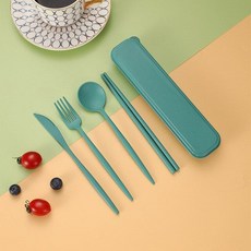 휴대용 숟가락 포크 젓가락 상자 포함 도시락용 커틀러리, green