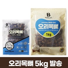 친절한도그씨 빈즈라이크 오리 목뼈 5kg 1kgx5팩 대형견 애견간식, 5개, 단품, 1kg