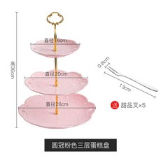유럽식 3단 접시 플레이트 고급 접시 브런치 마카롱, 핑크골드 원관 3단 접시 +포크5개