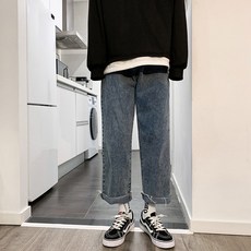 다온이네가게 일자청팬츠 스트레이트데님 스트레이트핏 와이드 루즈핏 남자 트렌드 빅진 캐주얼바지 심플 인싸템 9부바지