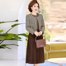 해피유통 체크정장자켓 원피스세트 중년여성옷 50대 60대 엄마옷 간절기 하객룩 투피스