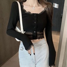 여름브라자 쿨링브라 시원한 편한 쿨 브래지어 밑단 소매 물결 레이스 얇은 크롭 티셔츠 2컬러