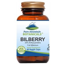 Pure Mountain Botanicals 퓨어 마운틴 보태니컬스 빌베리 추출물 보조제 60 비건 캡슐, 1개, 60정, 60정