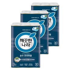 깨끗한나라 순수 프리미엄 화장지(높이 107mm) 3겹 25m 30롤 3팩, 3세트, 30개입
