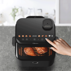 [2023 신제품] 나은살림 스팀 저소음 에어프라이어 노이즈캔슬링 미디어 프리미엄 대용량 에어프라이기, 럭셔리 블랙