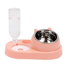 도자기 그릇 고양이 더블 자동 물 마시는 음식 공급기 디스펜서, 1개, 3.스텐볼 핑크