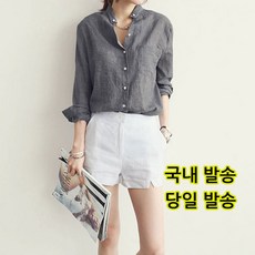 모던지 여성용 린넨 포켓 긴팔셔츠