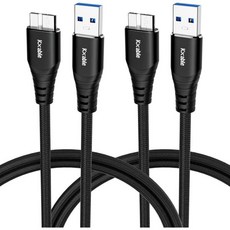 마이크로 3.0 케이블 8피트2팩 USB A마이크로 B 나일론 브레이드 A남성용마이크로 외장 하드 드라이브 삼성호환 S5 노트 3 씨게이트 WD 도시바 등과 호환됨, 2피트, USB A에서 마이크로 B로, 2개